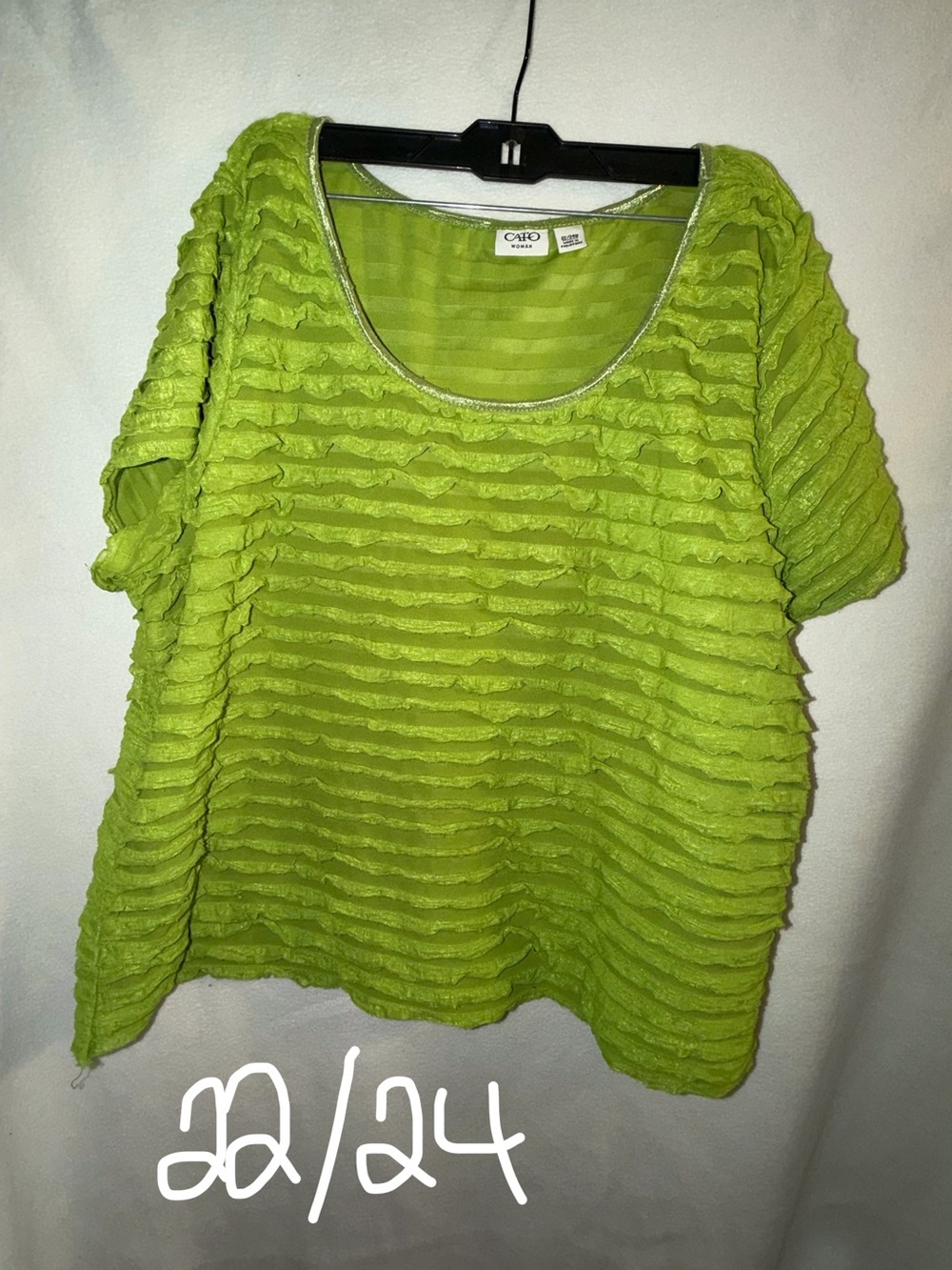 Cato Lime Green Ruffle-Striped Short Sleeve Top